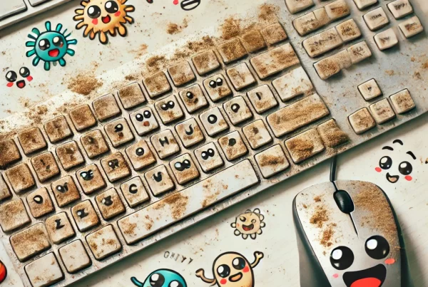 Dirty computer mouse and keyboard